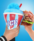 Ice Slushie Cup Golf Driver Cover 460cc Head Cover For Golf Clubs, Funny Milk Shake Ice Cream Theme in blue and red held by hand