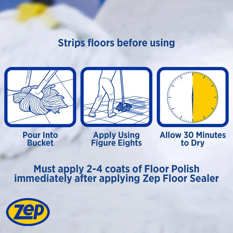 Step-by-step guide for using Heavy Duty Stain Resistant Floor Sealer One Gallon Pack Of Four for VCT Rubber and Unfinished Concrete.
