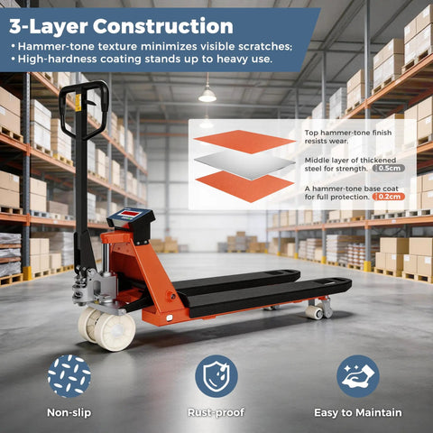 Pallet Jack Scale With Digital Indicator For Warehouse Use 4400 Lb Capacity With 1 Lb Readout, 54 Inch By 27 Inch Fork Size