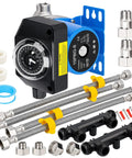 Instant Hot Water Recirculating Pump Kit For Tank Style Heaters Includes Two Upgraded Brass Sensor Valves with hoses and fittings.