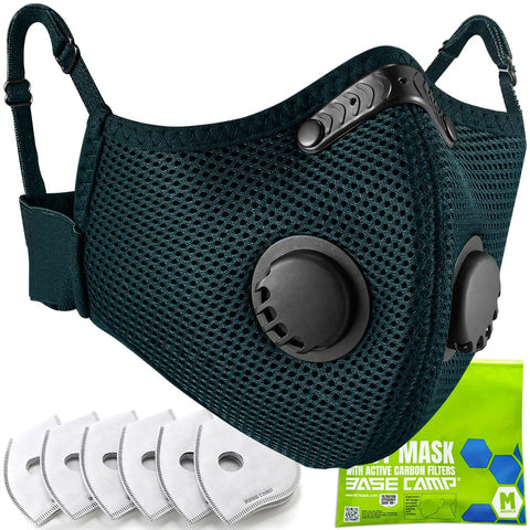 Family Pack Dust Mask With 6 Activated Carbon Filters, Breathable Reusable Respirator For Woodworking in Dark Tiber, shown with filters.