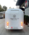 Heavy Duty Polished Mirror Food Trailer With Foldout Awning Fully Customizable Layout rear view with lights and branding.
