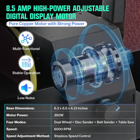 8.5 AMP high-power adjustable digital display motor for Badass Compact Four In One Mini Table Saw With LED Voltage Display.