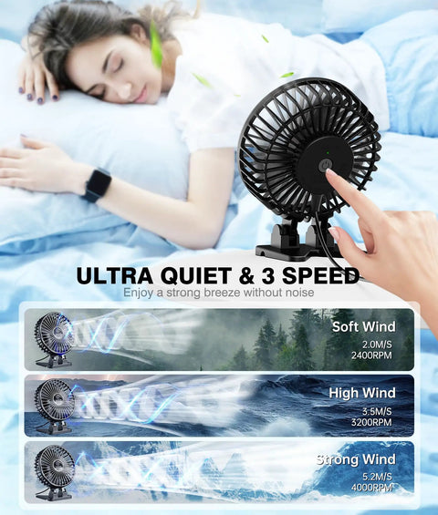 Compact USB Desk Fan Mini Portable With 3 Speed Settings Plug In Power 360 Degree Rotation Quiet Brushless Desktop Cooling
