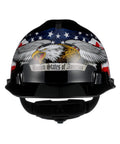 V-Gard Slotted Hard Hat with Fas-Trac Ratchet Suspension, Polyethylene Safety Helmet, eagle and flag design, front view