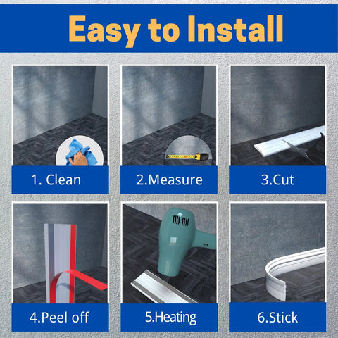 Steps to install Creamy White Peel and Stick Baseboard Molding 4 Inch X 10 Feet Self Adhesive Vinyl Cove Base Rubber Trim