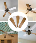 Five Pack Sixteen And One Half Inch Ceiling Fan Blades Replacement For Forty Two Inch Fans White Bleached Oak Indoor Outdoor Use Durable Premium Construction Easy Swap For Worn Or Broken Blades showing different fan models