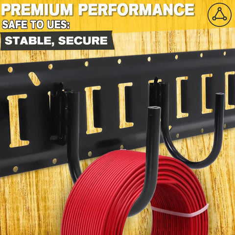 Beefed Up E Track J Hooks 10 Pack 0.5 Inch Solid Steel 1500 Pound Load For Cargo Tie Down Systems shown holding red cable