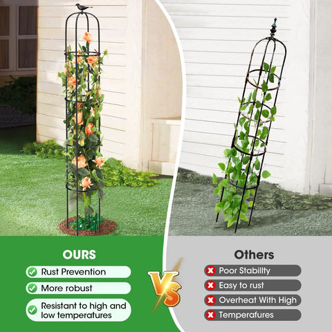 Comparison between adjustable 6.2Ft garden trellis for climbing plants and vines rustproof metal plant support, indoor and outdoor use.