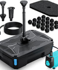 Easy Install Pond Filter Pump Fountain Kit With UV Clarifier 660 GPH 40W, includes nozzles, hose, filter pads, bio-balls.
