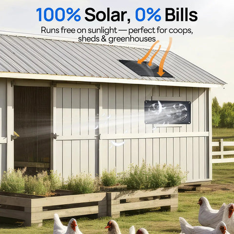 Solar Powered Exhaust Fan For Chicken Coops Greenhouses Sheds Pet Houses And Windows Waterproof No Fuss Easy Plug And Play Installation Built For Small Spaces Up To 880 Ft3 (25 M3)