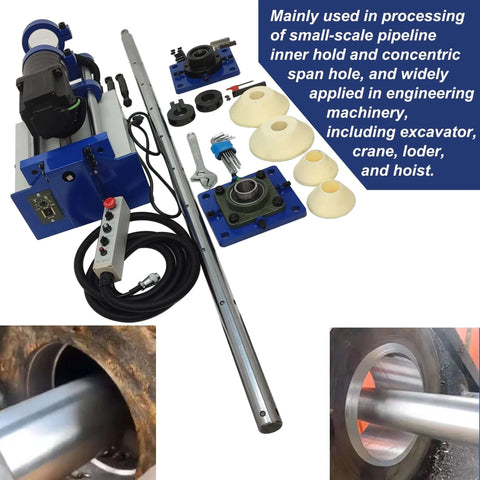HQHAOTWU line boring machine kit with blue base, long rod, 45–160 mm bore, 300 mm travel, 110V