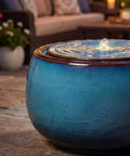 9 Inch Outdoor Ceramic Water Fountain With LED Light Round Bubbler Water Feature Eastern Style Waterfall in blue garden decor