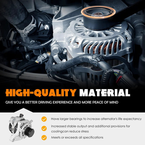 Beefed-Up 135Amp 12V CW Alternator Replacement For CR-V 2.4L 2015 2016 2017 2018 2019 And ILX 2.4L 2016-2022 With 7PK Pulley IR Regulator And IF Fan Type installed in engine bay