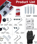 All Hydraulic Disc Brake Bleed Kit With Mineral Oil Gloves Syringes And Installation Tools For Quick Pro Grade Bleed Of Your Hydraulic Brakes On Any Caliper showing kit contents including tools, syringes, and mineral oil.
