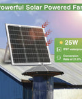 High Speed Solar Powered Exhaust Fan With 8-Inch Vent For Sheds, Chicken Coops, Greenhouses And Dog Houses, 25W Solar Panel