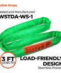 Endless Round Sling Lifting Strap 3 Feet Long Polyester Heavy Duty Rigging Sling For Hoisting Moving And Towing 2600 Lbs Vertical Capacity ASME B30 13 OSHA Compliant 1 Pack, green 3 ft sling