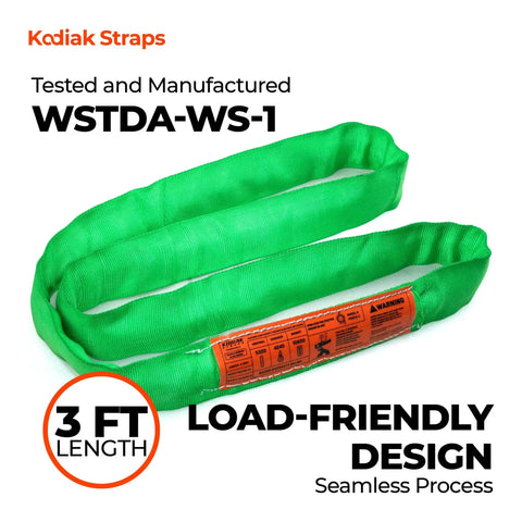 Endless Round Sling Lifting Strap 3 Feet Long Polyester Heavy Duty Rigging Sling For Hoisting Moving And Towing 2600 Lbs Vertical Capacity ASME B30 13 OSHA Compliant 1 Pack, green 3 ft sling