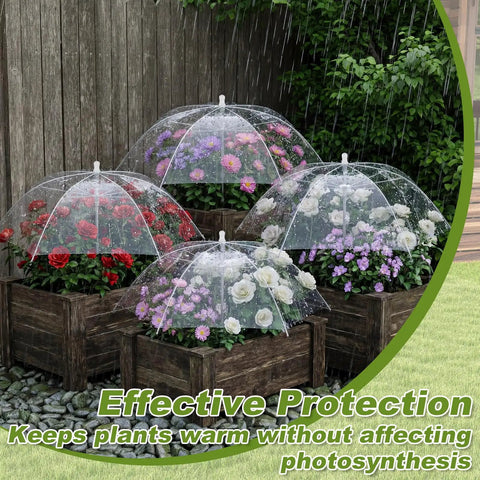 4 Pack Transparent Plant Umbrellas With Adjustable Stands, Waterproof Portable Greenhouse Shade For Small Plants And Potted Flowers, 25 Inch Diameter Clear Umbrellas For Garden Beds