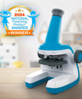 Winner of 2024 award, Beginner Kid Microscope Kit With 400x Zoom Cool Easy To Use Design Dual Lighting Large Focus Knobs STEM Toy