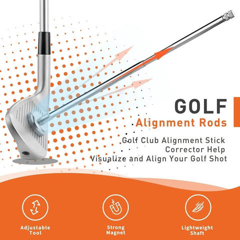 Golf Alignment Rods Swing Trainer Aid For Consistent Golf Shots next to a golf club head showing alignment