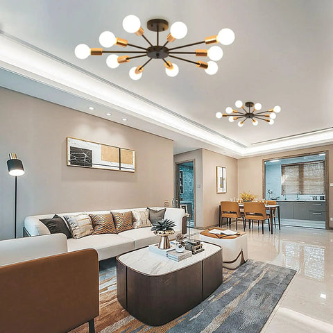 Dope Sputnik Ceiling Light Semi Flush Mount 10 Light E26 Base Modern Black And Gold Chandelier in living room