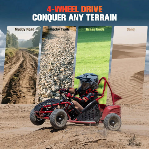 Kid Friendly All Terrain Electric Go Kart With 48V 1000W Motor And Parental Speed Control 13 Inch Off Road Tires in action