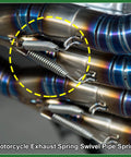 Close-up: two stainless steel motorcycle exhaust pipe springs, 80mm length, silver-tone, universal fit