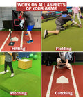 Various uses of the All In One Golf And Baseball Training Kit With Four Tee Holders And Elastic Lanyards For Indoor And Outdoor Practice Enhances Alignment Ball Position Swing Path Putting And Agility Four Pack Yellow Green Made In USA