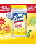 Beat Germs With Multi Surface Disinfecting Wipes That Kill 99.9 Percent Of Viruses And Bacteria Including COVID 19 Lemon And Lime Blossom Scent 80 Count Pack For Easy Wipe Downs displayed with lemon and lime illustrations.