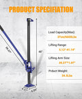 Beefy 3 Ton Farm Jack With 48 Inch Lift For Trucks UTVs And ATVs, Off Road Rescue And Garage Work, blue ratcheting utility jack