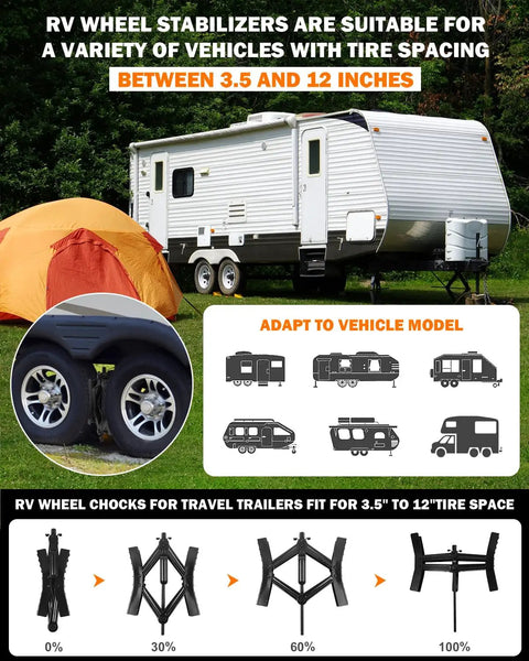 Heavy Duty X Shape Wheel Chocks For RVs And Travel Trailers With Wrench Anti Move Pair Stabilizers For Campers Universal Fit