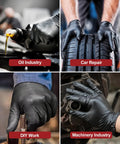 NEOTRIL black 8 mil nitrile disposable gloves with raised diamond texture grip; for car repair, DIY, and machinery.