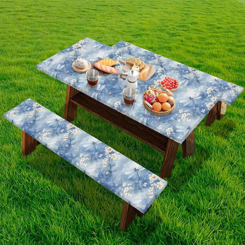 Cute Dragonfly 3 Piece Picnic Table Cover Set With Waterproof Bench Covers For Rectangular Tables And Benches Perfect For Camping And RV Travel Gear