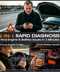 OBD2 Scanner With Battery Tester 2 In 1 Fast Fault Code Reader And 12V Battery Health And Charging System Analyzer in car use