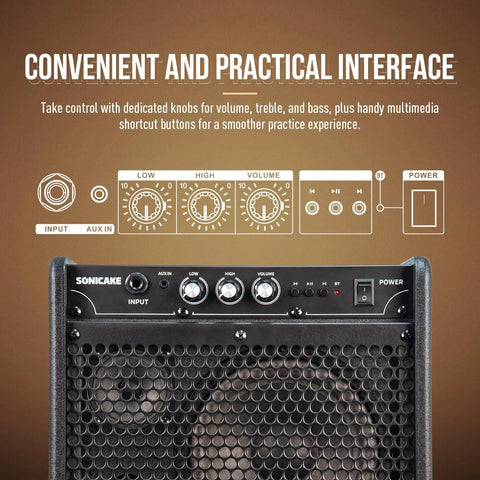 Front panel of 20W Portable Drum And Keyboard Amp With Dual Drivers For Home Practice, Bluetooth Five Point Zero Wireless Streaming
