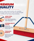 Heavy Duty 36 Inch Commercial Push Broom With Extended Handle For Hassle Free Indoor Outdoor Sweeping Built Like A Tank Workshop Floor Sweeper with steel brackets and bolts.