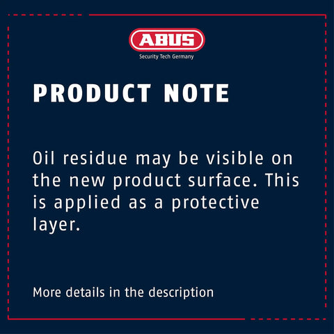 Product note about oil residue on new Diskus Solid Body Storage Padlock 80mm Wide For Lock It Down Storage And Transport With 2 Keys