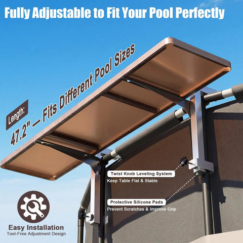 All In One Above Ground Pool Bar Table For Outdoor Fun, Heavy Duty 110 Lbs, 47.2 Inch Poolside Bar Shelf Deck Attachment