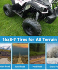 16x8-7 ATV Tire Tubeless All-Terrain Replacement For Tao Tao Coolster 110cc 125cc displayed on quad over grass