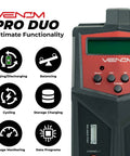 Power Pro Duo LiPo Battery Charger With LCD Screen Beefy Dual 80W Ports and icons for charger functions.