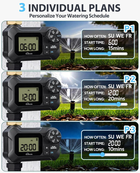 Programmable Garden Hose Water Timer With Rain Delay, Auto And Manual Watering For Misting Systems And Drip Irrigation display