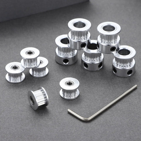 Timing Belt Pulley Kit For 3D Printers With 20 Teeth Aluminum Alloy Sync Wheels And Wrench Tool Durable Idler Sprocket Keeps Rig Snapped Tight Printing Like A Total Champ While Smooth Bearings Maintain Precision On Your Setup Without Issues Forever, 20-tooth aluminum pulleys with wrench