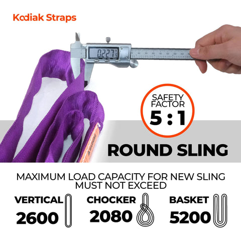 Measuring Endless Round Sling 2600 Lbs Vertical Rated 4 Ft Polyester Lifting Strap For Garage Hoist Rigging And Tree Saver