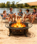 36 Inch Round Outdoor Fire Pit With Crossweave Design In Black Iron For Patio Backyard Garden And Camping Includes Spark Screen And Fire Poker For Cozy Bonfires And Warm Gatherings