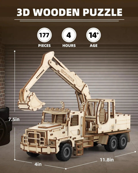 3D Wooden Excavator Puzzle Kit For Adults Build A Realistic Mechanical Model With 177 Laser Cut Parts