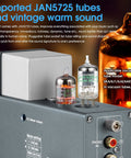 Dope Tube Phono Preamp T4 Plus For MM And MC Turntables, Warm Analog Vacuum Tube Sound, Preamplifier With Headphone Amp, Aux Input, VU Meter, Retro HiFi Vibe For Vinyl Lovers gray tube preamp with JAN5725 tubes