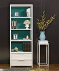 Bookshelf with Teal Green Grasscloth Peel And Stick Wallpaper Roll 15.8x240 Inches Self Adhesive Removable Durable Thick Vinyl