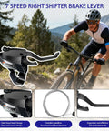 Man riding mountain bike equipped with All In One 21 Speed Bike Shifter Lever Kit With Brake Lever And V Brake Cable, KD82 3x7 Gear System.