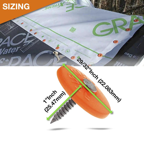 Top Shelf 500 Pack Of Heavy Duty One Inch Galvanized Roofing Nails With Round Plastic Caps For Tar Paper House Wrap Foam Board And Insulation Film Totally Dope And Built Tough, showcasing 1 inch nail dimensions and usage for sealing.